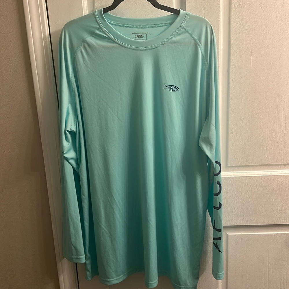 AFTCO Aqua blue  Long Sleeve Tee Classic Design size 3XL 100% polyester